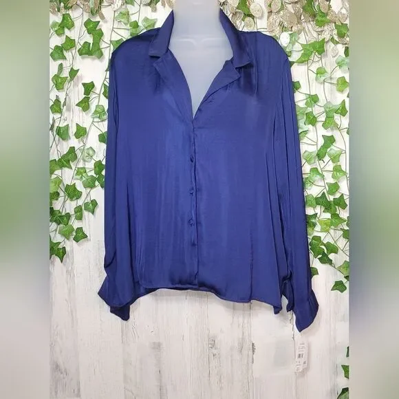 NWT Josie Natori Bardot Satin Short Pajama Set in Midnight Navy